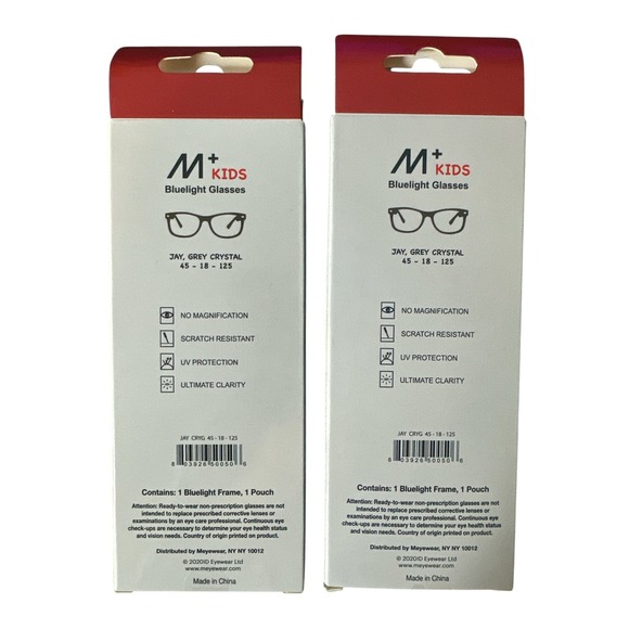 M+ Kids Bluelight Glasses Jay Grey Crystal 45-18-125 2-Pack Eye Protection NIB - Picture 3 of 4